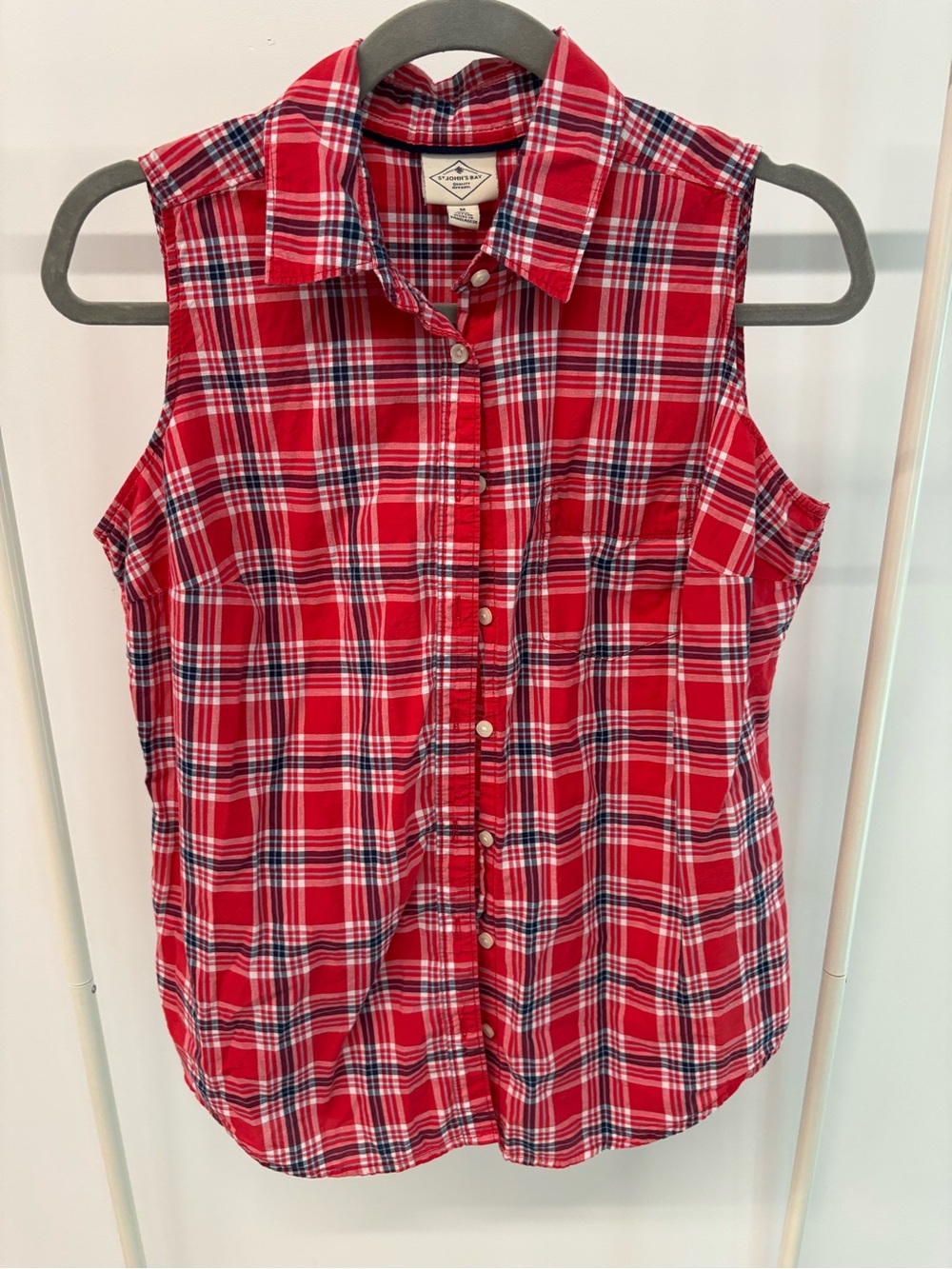 St. John's Bay Red Plaid Sleeveless Button-Up